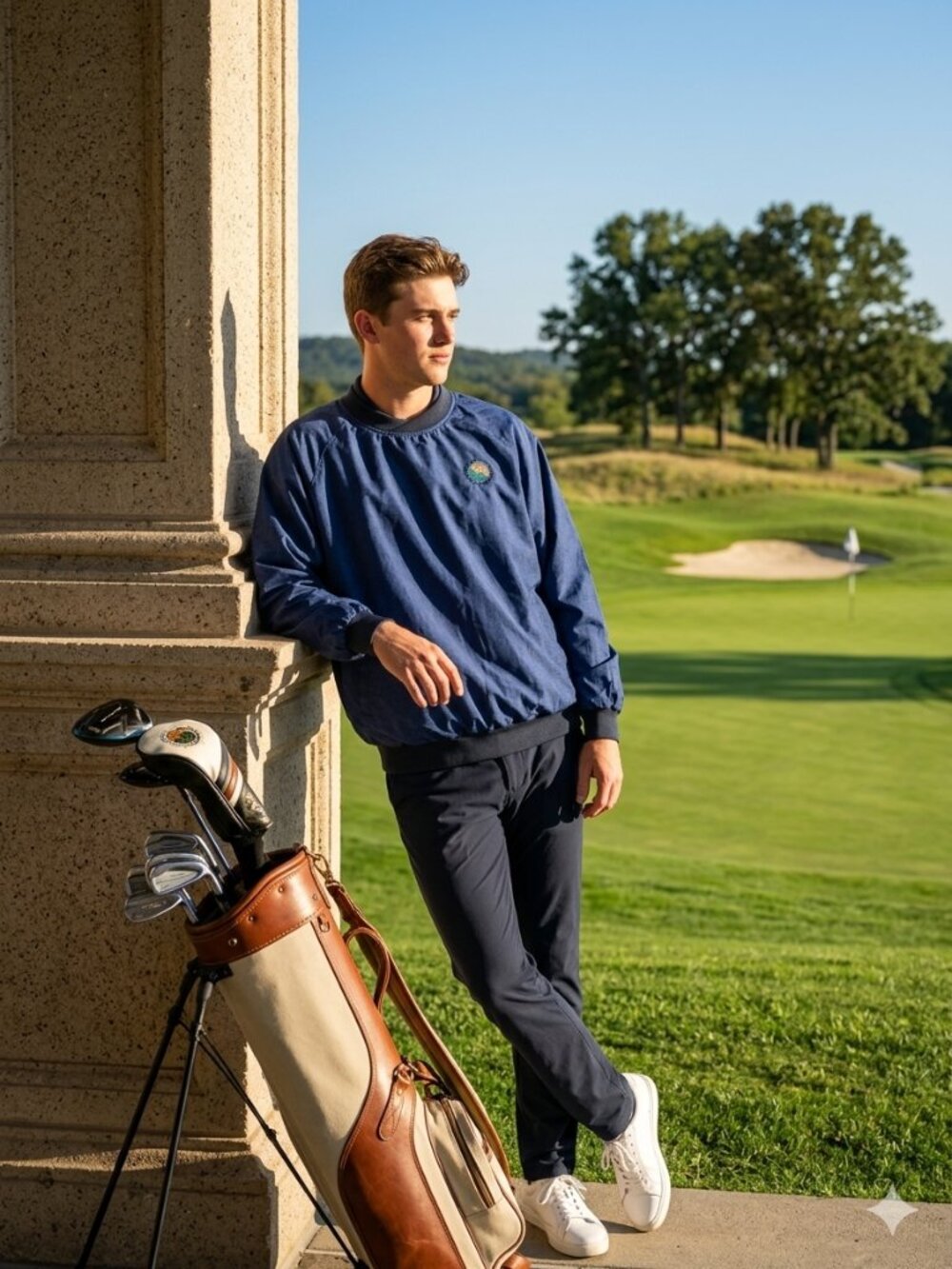 ROCHE USA Vintage Golf-Themed Pullover Reversible Windbreaker Blue/Black Men's M